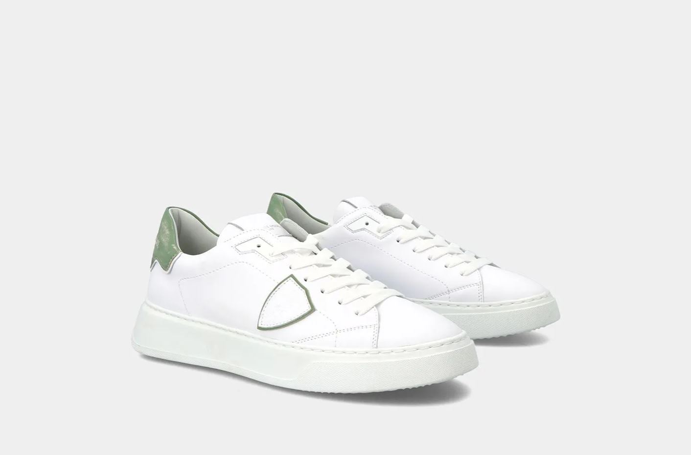 PHILIPPE MODEL Sneakers Uomo TEMPLE VEAU VINTAGE BLTU VW06 Blanc Vert (6)