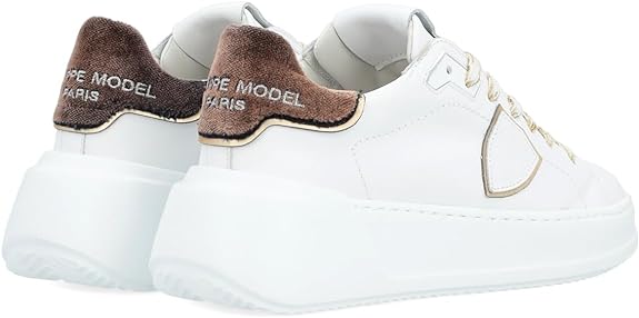 PHILIPPE MODEL Sneakers Donna TRES TEMPLE LOW WOMAN BJLD EV01 Veau Velour Blanc Noir (4)