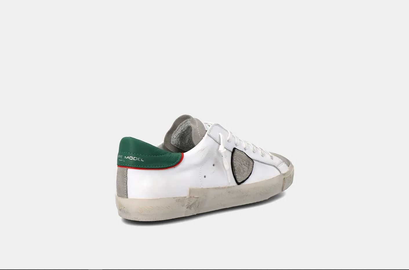 PHILIPPE MODEL Sneakers Uomo PRSX LOW MAN PRLU VV01 Veau Vintage Blanc Vert (3)
