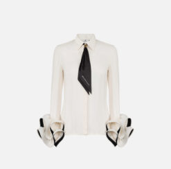 ELISABETTA FRANCHI Camicia in georgette con ruches CAT9647E2 Burro Nero