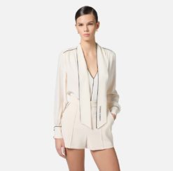 ELISABETTA FRANCHI Camicia in georgette con sciarpa e piping CA10451E2 Burro Nero