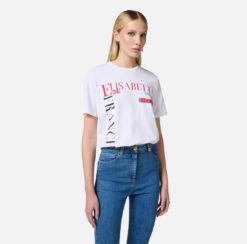 ELISABETTA FRANCHI T-shirt in jersey con stampa lettering MA03651E2 Gesso
