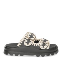 MOU Sandalo Eva one piece slide two buckles Black White