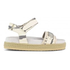 MOU Sandalo Rope sandal with back strap Metal stripes on White