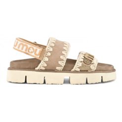 MOU Bio sandal suede & leather logo metallic lizard gold
