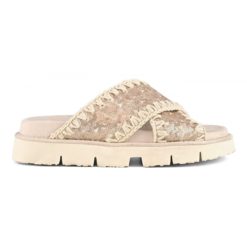 MOU Criss-cross bio sandal sequins microsequins natural