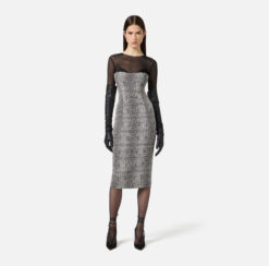 ELISABETTA FRANCHI Abito in tulle, raso e crepe con stampa pitone AB87657E2 Nero