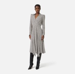 ELISABETTA FRANCHI Abito in georgette con stampa geometrica ABS0356E2 Milk Nero
