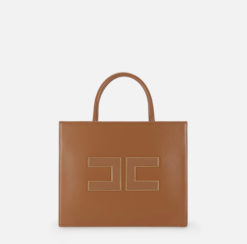 ELISABETTA FRANCHI Borsa Tote grande con logo BS32A56E2 Brown Sugar