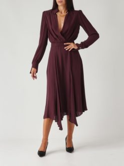 ELISABETTA FRANCHI Abito in georgette con collana tubolare ABT0356E2 Merlot