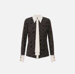 ELISABETTA FRANCHI Camicia in georgette con stampa bicolor CA10456E2 Nero Milk