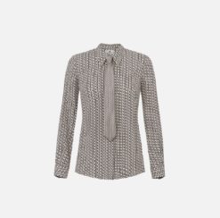 ELISABETTA FRANCHI Camicia in georgette stampata con cravatta CA10956E2 Milk Nero