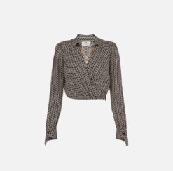 ELISABETTA FRANCHI Camicia in georgette con stampa geometrica CAS0256E2 Nero Milk