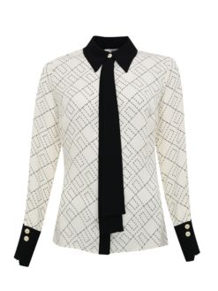 ELISABETTA FRANCHI Camicia in georgette con stampa bicolor CA10456E2 Milk Nero