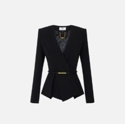 ELISABETTA FRANCHI Giacca in crepe leggero con cintura GI16657E2 Nero