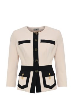 ELISABETTA FRANCHI Giacca color block in doppio crepe GIT0156E2 Milk Nero