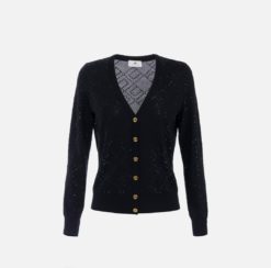 ELISABETTA FRANCHI Maglia Cardigan in lana con cristalli MK26B56E2 Nero