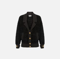 ELISABETTA FRANCHI Maglia Cardigan in ciniglia boucle con bottoni gioiello MK44S57E2 Nero