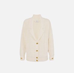 ELISABETTA FRANCHI Maglia Cardigan in ciniglia boucle con bottoni gioiello MK44S57E2 Milk