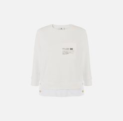 ELISABETTA FRANCHI Maglia in felpa con dettagli in popeline MD00656E2 Avorio