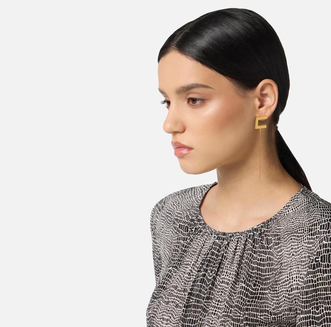 ELISABETTA FRANCHI Orecchini con logo e barretta OR12M56E2 Oro Giallo (2)
