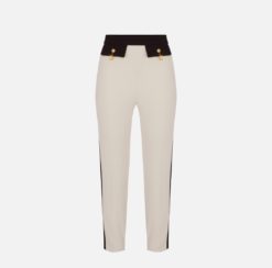 ELISABETTA FRANCHI Pantaloni bcolor in doppio crepe PAT0156E2 Milk Nero