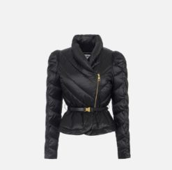 ELISABETTA FRANCHI Piumino in tessuto vela con baschina PI89Z56E2 Nero