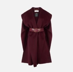 ELISABETTA FRANCHI Cappotto Mantella in panno di lana double CP67D56E2 Merlot