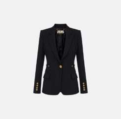 ELISABETTA FRANCHI Giacca in crepe leggero con dettagli gioiello GI17556E2 Nero