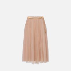 ELISABETTA FRANCHI Gonna in tulle con cintura gioiello GO15057E2 Nude