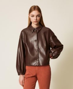 TWINSET Giacca effetto pelle con colletto a camicia 252TP2090 Coffe