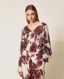 TWINSET Maglia in misto mohair a fiori 252TP3591 Dahlia Winetasting Gold