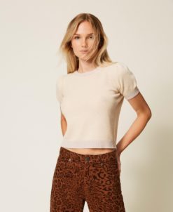 TWINSET Maglia Lana manica Corta 252TP3581 Chantilly Neve Oro