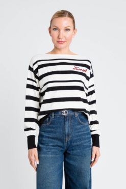 TWINSET Maglia a righe 252TP3091 Parchment Nero