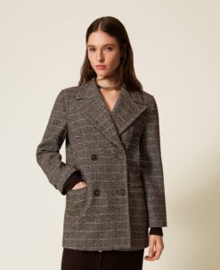 TWINSET Cappotto Caban in misto lana con lurex 252TT2031 Herringbone Brown Gold