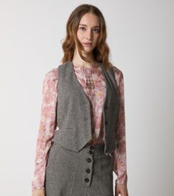 ALESSIA SANTI Gilet Cotone Scollo a V 521SD35082 Beige Nero