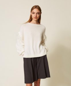 TWINSET Maglia in misto angora con piume 252TT3185 Neve
