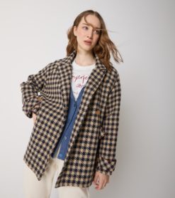 ALESSIA SANTI Cappotto pied de poule in lana e cotone 521SD35047 Corda Blue