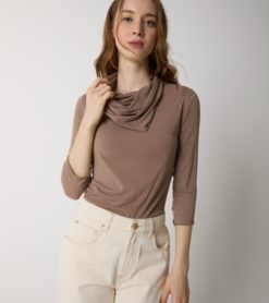 ALESSIA SANTI T-shirt in cashmere con collo alto Donna 521SD64007 Pietra