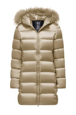 BOMBOOGIE Piumino lungo Donna slim con cappuccio e pelliccia staccabile Down Jacket CW183PTDLC5 Sandshell 180