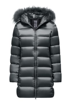 BOMBOOGIE Piumino lungo Donna slim con cappuccio e pelliccia staccabile Down Jacket CW183PTDLC5 Charcoal Grey 52