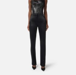 ELISABETTA FRANCHI Pantaloni in raso con spacchetti  PA113057E2 Nero