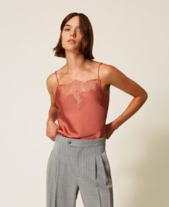 TWINSET Top in raso e pizzo252TP2391 Ruggine