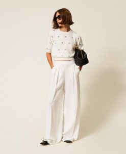 TWINSET Maglia Donna in misto angora con ricamo 252TT3181 Neve